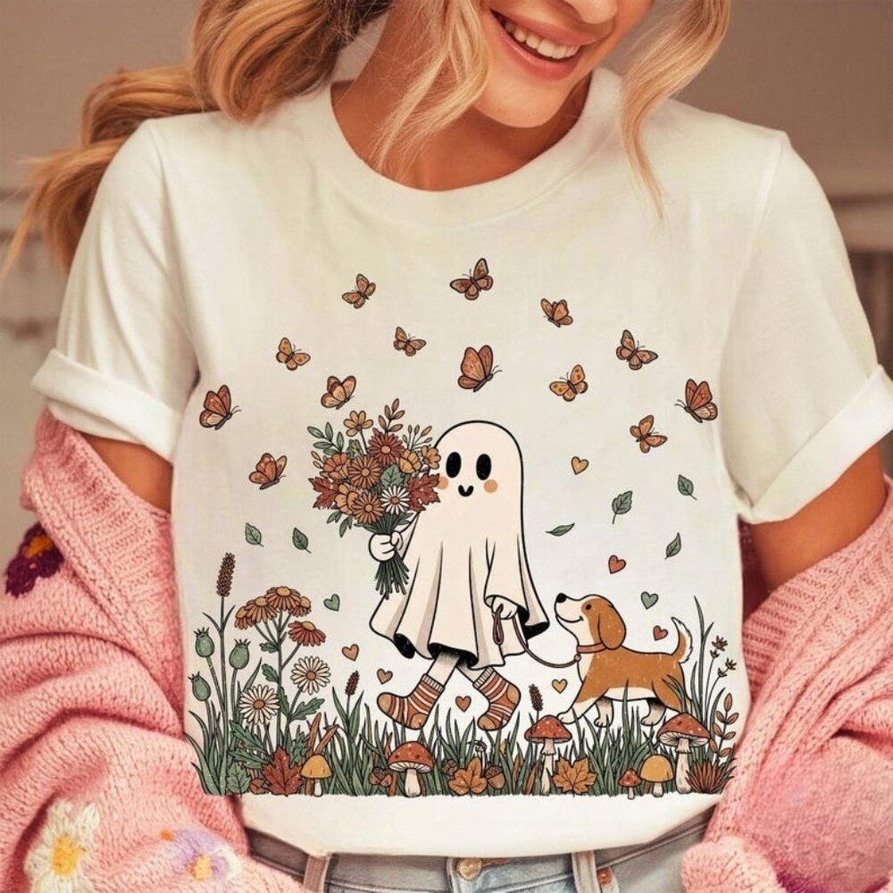 Halloween Cute Ghost Dog Mom Tee